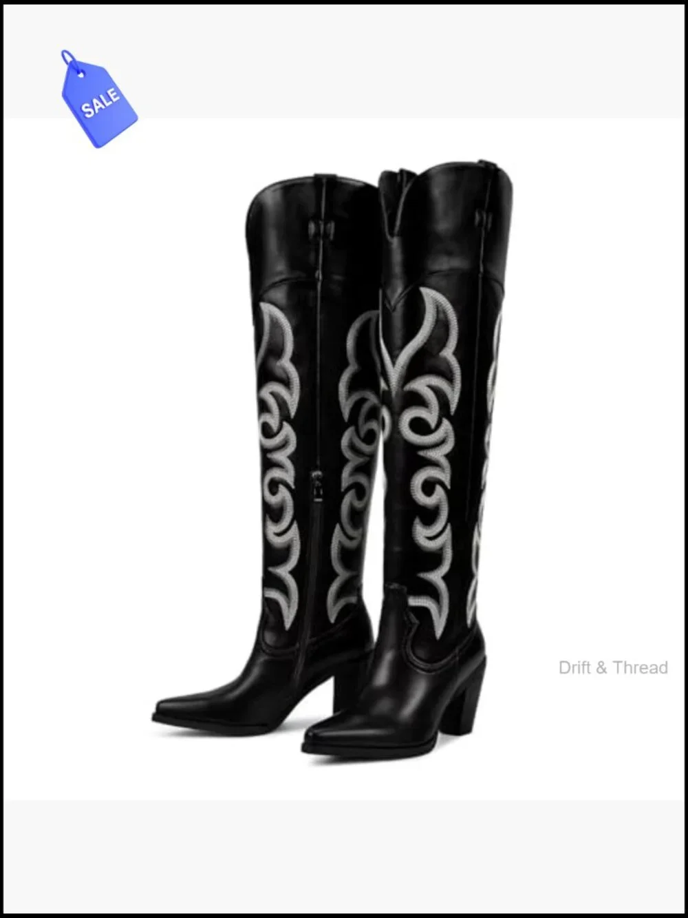 Over the Knee Cowboy Boots with Chunky Heel, Faux Leather, Square Toe